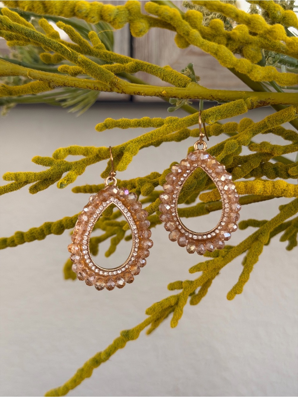 Gold Teardrop Crystal Dangle Earrings - Unbranded
